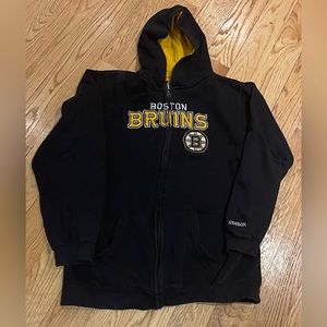 Boston Bruins Reebok youth front zip hooded sweatshirt.